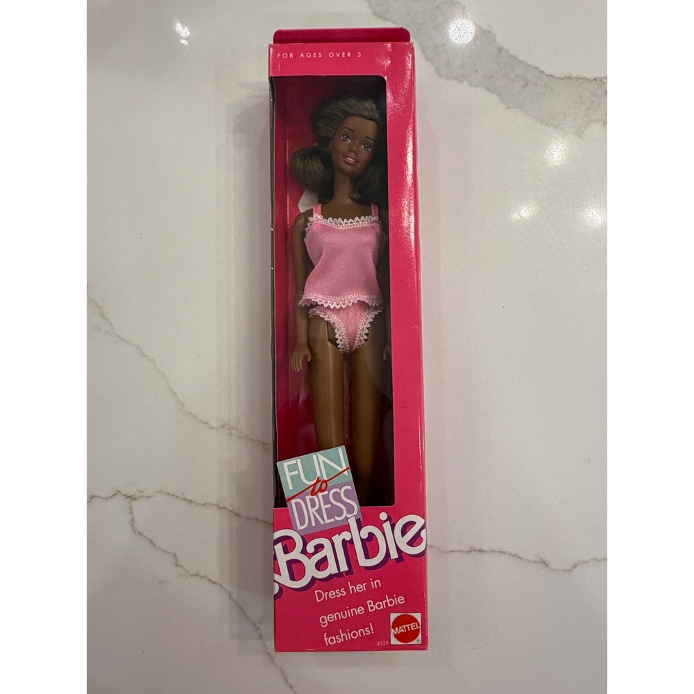 Vintage 1987 Fun to Dress Barbie Black Doll Mattel 4939 Pink Lingerie NIB